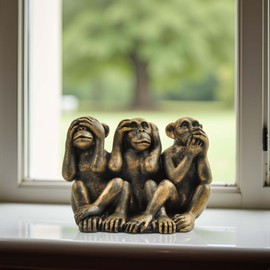 PlentifulHome 3 Wise Monkeys Statue - Hear No Evil, See No Evil, Speak No Evil Resin Figurine with Antique Bronze Finish - Office Desk Decor, Home Accents & Men's Gifts (2.95" Compact Design)
