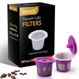 Irmidi 300 Count Disposable Paper Filter with 2 Pack Reusable K Cups Coffee Pods,Compatible with Keurig 2.0 and 1.0 Coffee Maker
