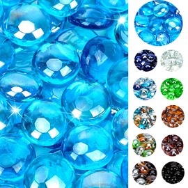 onlyfire 10 Pounds Fire Glass Beads for Propane Fire Pit, 1/2 Inch Reflective Firepit Glass Rocks Flat Marbles for Gas Fireplace and Fire Pit Table, High Luster Caribbean Blue