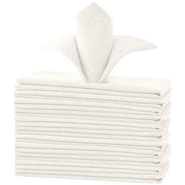 H.VERSAILTEX Linen Textured Cloth Napkins Set of 12 (18" X 18") Linen Textured Dinner Napkins Waterproof Extra Soft Thick Durable Reusable Napkins with Hemmed Edges, Heather Ivory