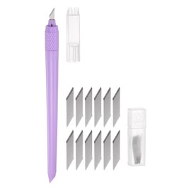 HARFINGTON 1set (13pcs) Art Craft Knife Set 1pcs Hobby Exacto Knife & 12pcs Spare Blades with Safety Cap for Scrapbooking Stencil DIY Precision Crafting, Purple