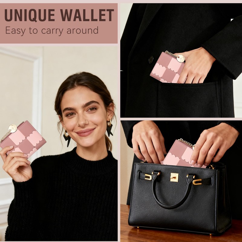 Lapensa Cute Small Wallet for Women,Colour-blocked Slim Wallet RFID Blocking