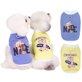 Izefia 2 Pieces Dog Shirts Clothes T Shirt for Small Dog Breathable Bear Pattern Shirts Cool Summer Cotton Tank Top Vest for Small Dog Puppy Cat L