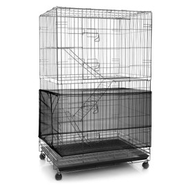 Cubierta de red ajustable para jaula de pájaros, jaula de pájaros, plumas, falda suave, malla de nailon para loros, periquitos, guacamayos, jaulas cuadradas redondas (negro, 300 x 37 cm)