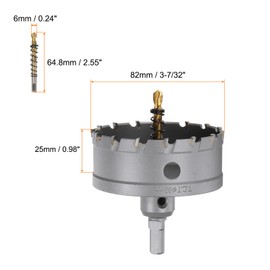 sourcing map Carbide Hole Saw Kit 82mm (3-7/32") Metal Hole Cutter Set with 2pcs Center Drill Bits Springs 1pcs Wrench for Stainless Steel Copper Iron Aluminum