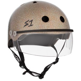 S1 Lifer Visor Helmet Gen 2 for Skateboarding, BMX, and Roller Skating - EPS Fusion Foam, CPSC & ASTM Certified - Gold Gloss Glitter w/Clear Visor Small (21")