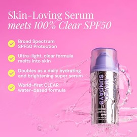 Naked Sundays CabanaClear - Suero protector solar facial SPF 50, sin yeso blanco, gel de agua invisible con ácido hialurónico, amplio espectro UVA/UVB, hidratante, sin silicona, sin fragancia, todo tipo de piel, 1.0 fl oz