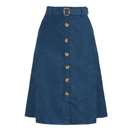 Allegra K Women's Christmas Costumes High Waist Midi Skirts A-Line Button Front Belted Corduroy Skirt Peacock Blue Medium
