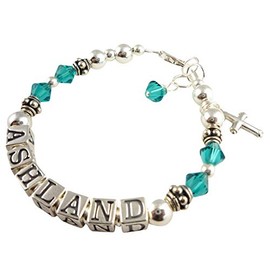Cross Bracelet with Birth Month Blue Zircon Beads