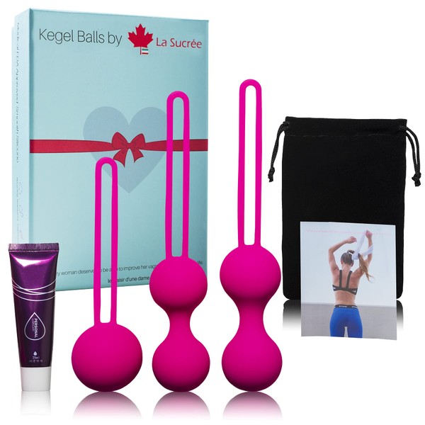 La Sucrée - Pack of 3 Kegel Balls | for Exercise & Tightening | Medical Grade Premium Silicon | Feminine Muscle Strengthening Kit from Beginners to Professionals | Free Lubricant
