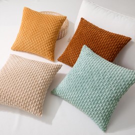 Kevin Textile Decorative Pillow Covers 16x16 Inch Set of 4 Soft Boho Corduroy Throw Pillow Cases Mix and Match Colors Plush Texture Throw Pillows for Sofa Couch Bedroom Home Decor Orange/Teal