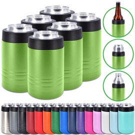 Clear Water Home Goods - 12 oz Stainless Steel Double Wall Vacuum Insulated Can or Bottle Beverage Cooler - Powder Coated Olive Drab Green - 6 Pack