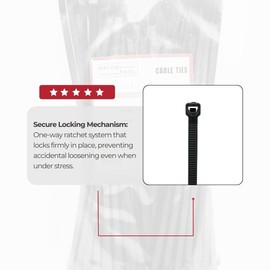 8 inch Black Nylon Zip Ties, 50lbs Tensile Strength, Multi-Purpose Self Locking Cable Ties, Heat Resistant, Erosion Controlled, Heavy Duty for Indoor and Outdoor Use (500)