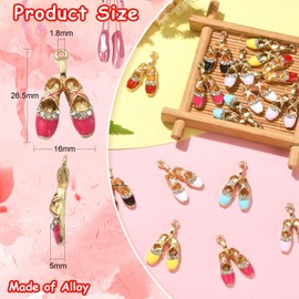 Stiesy 16pcs 8 Colors Ballet Shoes Charms Dancing Shoe Enamel Charms Bulk with Crystal Rhinestone Ballet Toe Shoe Ballerina Jewelry Pendants for Jewellery Making Crafts Bracelets Necklaces DIY