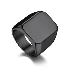 Bandmax Stainless Steel Mens Black Signet Rings Chunky Heavy Big Metal Rings Size 13 for Men Cool Silver Biker Rings Cocktail Rings Gift for Father's Day