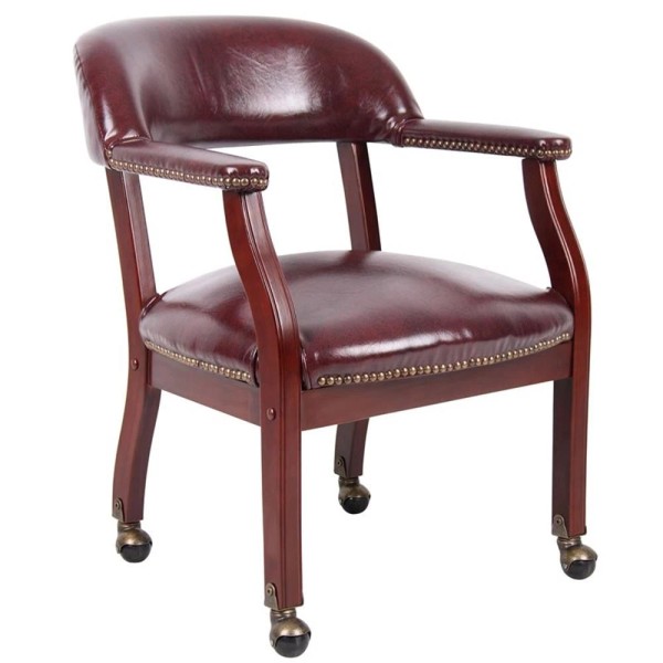 Pemberly Row Faux Leather Executive Mobile Guest Chair in Burgundy