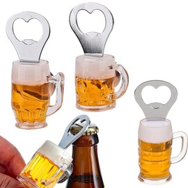 LONZIKP 3er Pack Lustig Magnet-Flaschenöffner Bierglas mit Kühlschrankmagnet