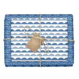 dabelino® 4 x Wrapping Paper "Paper Boats" for Birth, Christening, Communion, Confirmation: 4 x Single Sheets + 4 x Gift Tags (for Baby Boys)