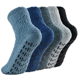 Zando Women Warm Super Soft Plush Slipper Sock Winter Fluffy Microfiber Crew Socks Casual Home Sleeping Fuzzy Cozy Sock, Q 5/ Blue Grey Black, One Size