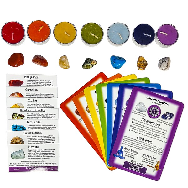 Chakra Clearing Crystal and Aromatherapy Kits with Scented Candles, Chakra Stones with Stone ID Cards, Chakra Healing Cards for Meditation and Energy Work - Spiritual and Metaphysical