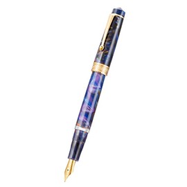 Asvine P20 - Pluma estilográfica de pistón de resina morada, punta mediana de iridio con borde dorado, firma empresarial, colección de escritores suav