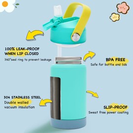 Kerilyn 12oz Kids Insulated Water Bottle, Leak-Proof Toddler Cup with Straws Lids, Kids Water Bottles for School Boys Girls, Stainless Steel Vacuum Insulated Bottle for Kids, BPA Free, Mix2