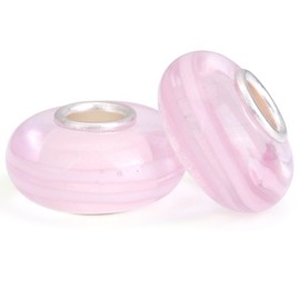 RUBYCA Pink Murano Glass Charm Beads Silver Color Core fit European Bracelet for Jewelry Making 6pcs