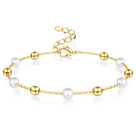 LOLIAS Pearl Bracelet Women's Bracelet Women's Pearl Bracelet Heart Stainless Steel Bracelets Women's Bracelet Women Pearl Jewellery Jewellery Gold/Silver