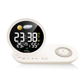 Technoline WT 427 LED-Wecker mit drahtloser Ladefunktion und USB-Ladeanschluss Weiß 210 x 120 x 90 mm