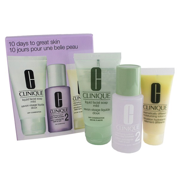 Clinique 3 Step Travel Size Set for Dry Skin, Soap Mild/Clarifying Lotion/DDML+
