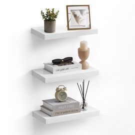 VASAGLE Wall Shelves Set of 3, Floating Shelves, Wall Mounted, 8 x 15.7 x 1.5 Inches, Display Shelves for Picture Frames, Wall Decor, Hanging Shelf for Living Room, Kitchen, White ULWS055W01