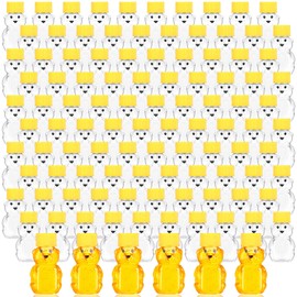 Patelai 96 Pcs 2 oz Plastic Honey Bear Bottle Bear Shape Clear Honey Containers Empty Honey Dispenser with Lid Honey Jars Honey Bear Cup for Storing and Dispensing Holiday Baby Shower Gifts (Yellow)
