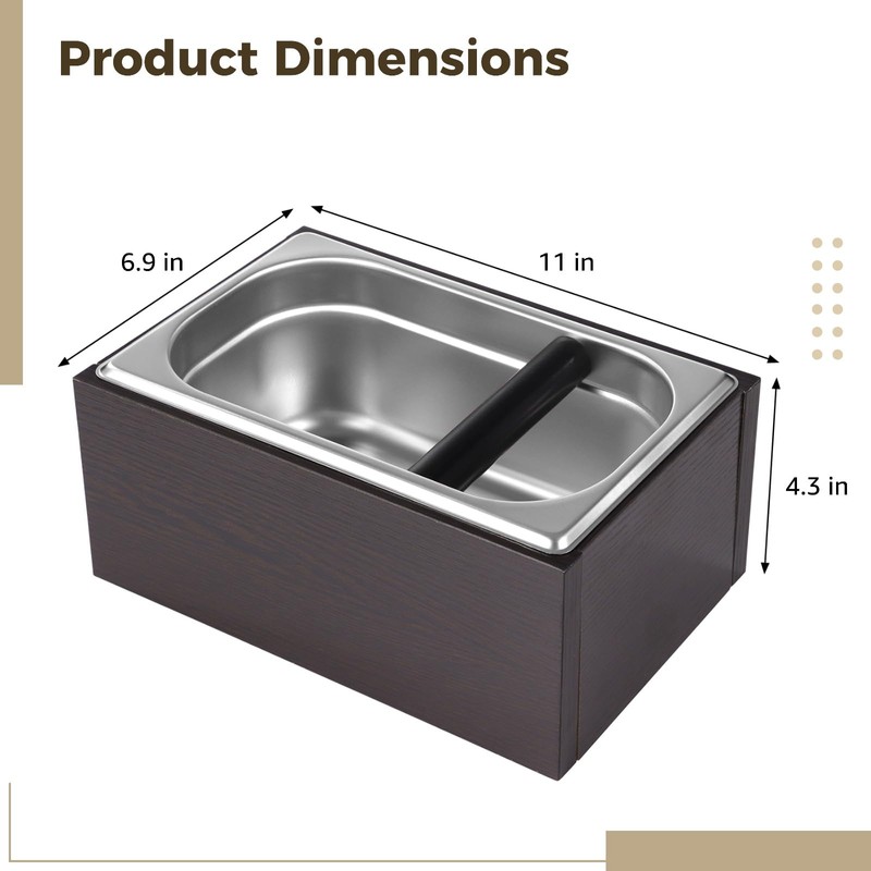 Stainless Steel Espresso Knock Box, Large Capacity Coffee Grounds Container