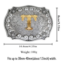 3D Letter Western Cowboy Belt Buckle Letter A~Z (Except H and V) for Men and Women, T, l