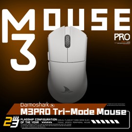 Darmoshark M3 Pro Wireless Gaming Mouse,Tri-Mode 2.4G/USB-C/Bluetooth Mouse Up to 26KDPI,PAW3395 Optical Sensor Lightweight 55g,8 programmable Button 500MAh Battery Life,Computer Mouse for Laptop(W)