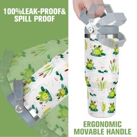 Jizrecly 30oz Frog Flip Straw Tumbler, Insulated Coffee Travel Mug with Handle and Straw, 30oz Frog Water Bottle Gifts for Women and Girls