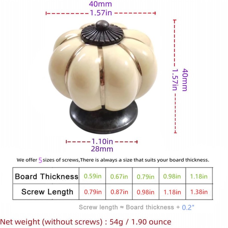 Wannianmu 5 Pack Vintage Ceramic Pumpkin Cabinet Knobs, Kitchen Cabinet