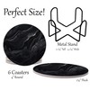 Dark Black Marble Round Coasters Set of 6 - Abosrbent