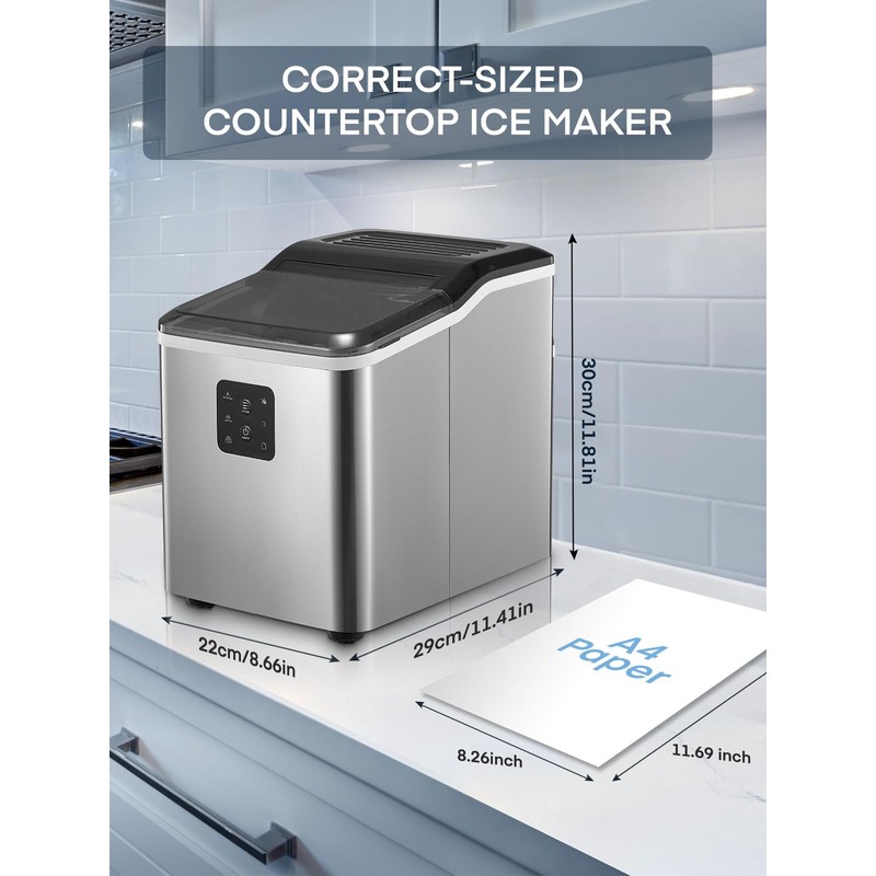Countertop Ice Maker Machine 𝑺𝒕𝒂𝒊𝒏𝒍𝒆𝒔𝒔 𝑺𝒕𝒆𝒆𝒍, 9 Bullet Ice in