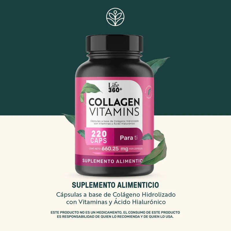 Colágeno Y Vitaminas Life360+ Collagen Vitamins 220 Cápsulas Sabor Sin