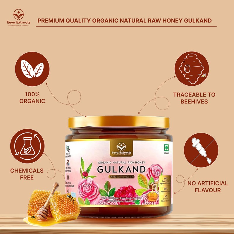 Eeva Extracts Lab-Tested Organic Rose Honey Jam – Raw &