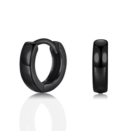 Small Black Hoop Earrings, 925 Sterling Silver Post Lightweight Sleeper Hoops Earring for Women Men Gifts Diameter 10mm Thickness 3mm