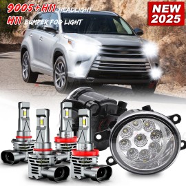 CHUSYYRAY For 2014-2019 Toyota Highlander 6x LED Headlight Hi/Lo Bulbs + Bumper Fog Light