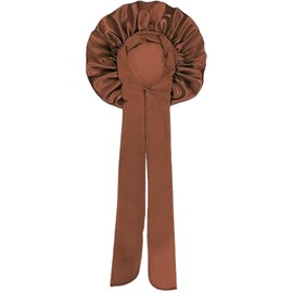 Rnamgih Sleep for Women, Bonnet with Tie Band Cap for Curly Hair Elastic Bands Makeup Satin Round Caps Solid Bows Knotted Beauty (US, Alpha, Medium, Brown)