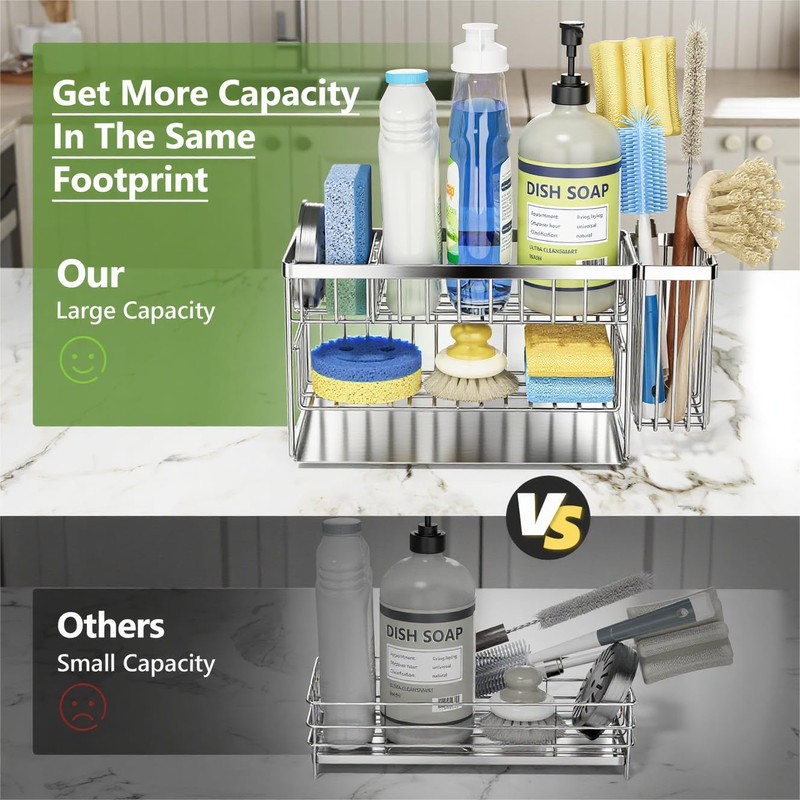 Cisily Silver 2-Tier Kitchen Sink Caddy Organzier Rack with Flexible