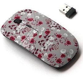 2.4G Wireless Mouse with Cute Pattern Design for All Laptops and Desktops with Nano Receiver - Flowers Leaves Floral