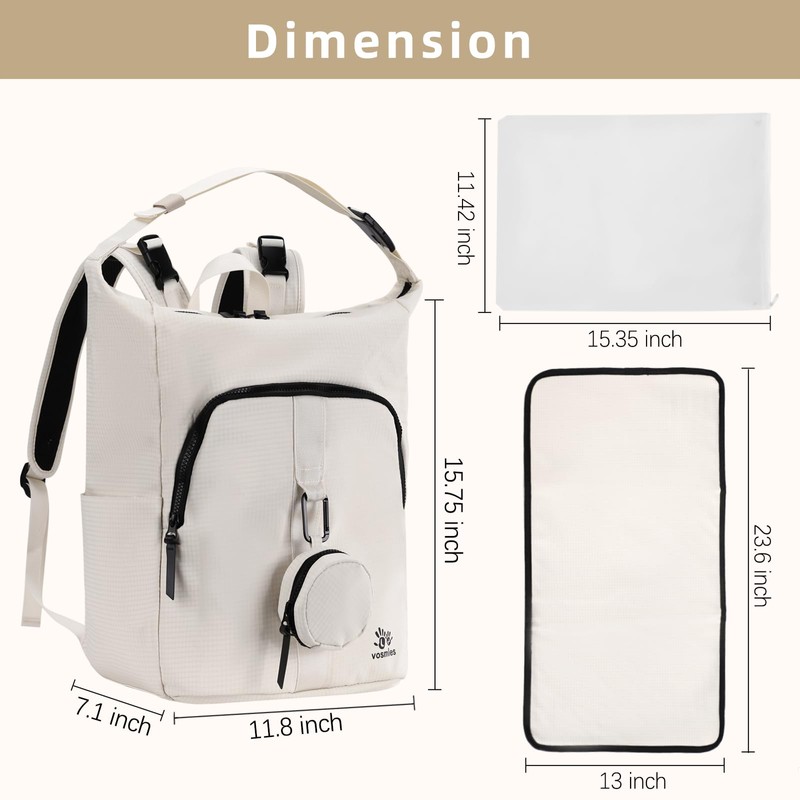 vosmles Diaper Bag Backpack with Changing Pad, Wet Dry Bag,