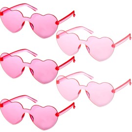 Maxdot 5 Pcs Heart Shaped Sunglasses Christmas Party Rimless Heart Glasses Women Gift for Wedding(Pink)