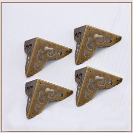 Tiazza 4Pcs Vintage Pure Brass Hollow Cloud Pattern Corner Protectors Antique Hardware Desk Edge Wooden Jewelry Gift Box Cabinet Three Sides Full Encase Corner Guard (Antique Bronze)