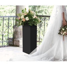 Glossy Black Acrylic Pedestal Tall Display Box 5 Sided Cube 12” x 12” x 32” One Piece No Lid Throne Platform Lucite Sculpture Riser TradeShows Column Expos Showcase by Marketing Holders